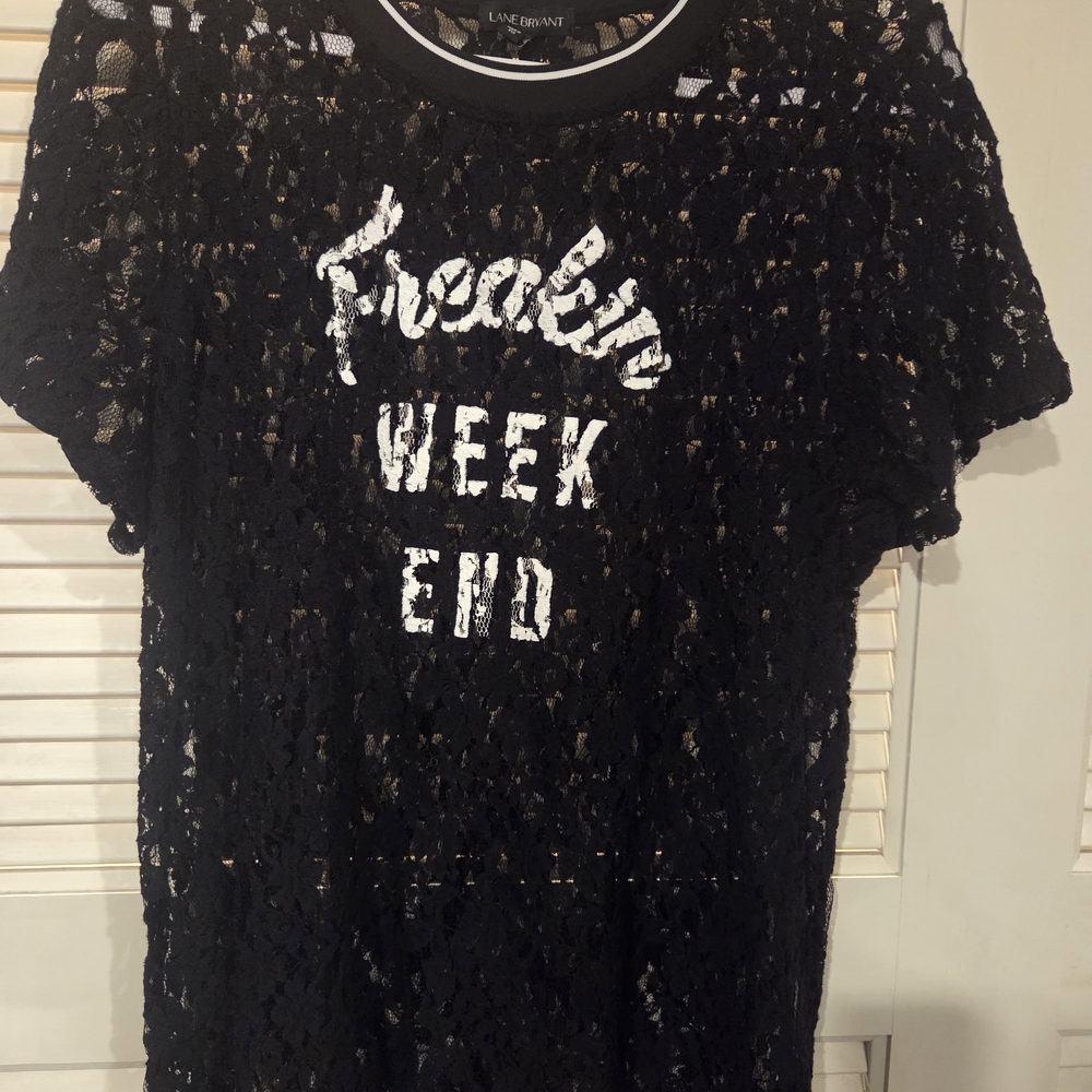 Lane Bryant Black Lace 'Weekend' Graphic Short Sleeve Tee